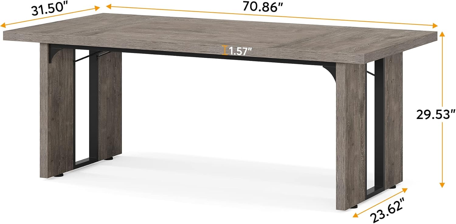 Tribesigns 71" Large Dining Table for 6 to 8 People, Rustic Farmhouse Style Dinner Table, Rectangular Dining Table for Kitchen, Dining Room & Living Room - Image 2