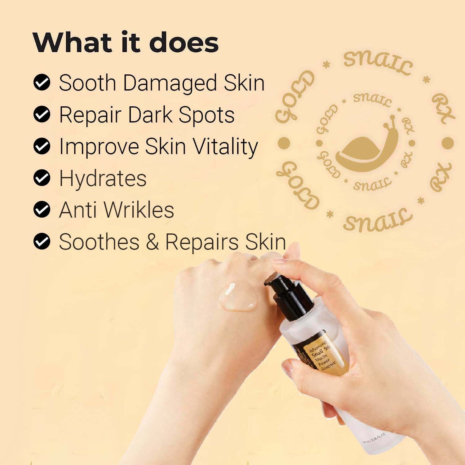 Snail Mucin Serum Luxury Korean 96% Snail Facial Serum Filtrate for skincare, Hydrating Serum For Dry Dull Face Skin and Wrinkles Power Repairing Essence For Face - GoldSnailRX - Image 2