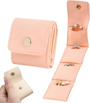 Dehorss/Gem-Hanbss Mini Travel Jewelry Bag, Jewelry Organizer, Mini Pouch, Foldable Multifunctional Travel Jewelrys Pouch With Buckle (Pink)