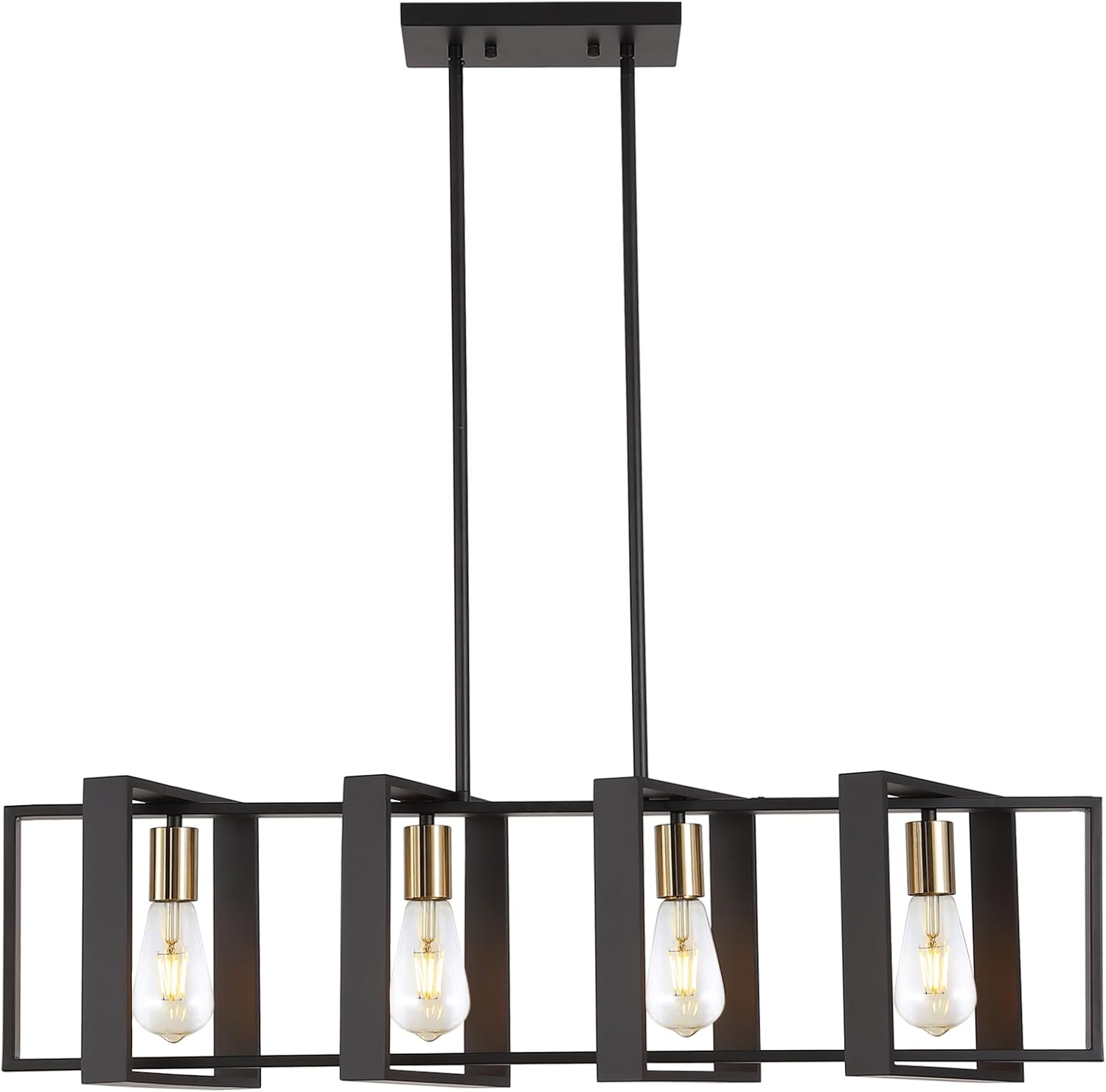 35.4" Kitchen Island Lighting Fixture, Dining Room 4 Lights Chandeliers, Black Wood+Metal Pendant Light for Foyer Hallway Living Room - Image 8