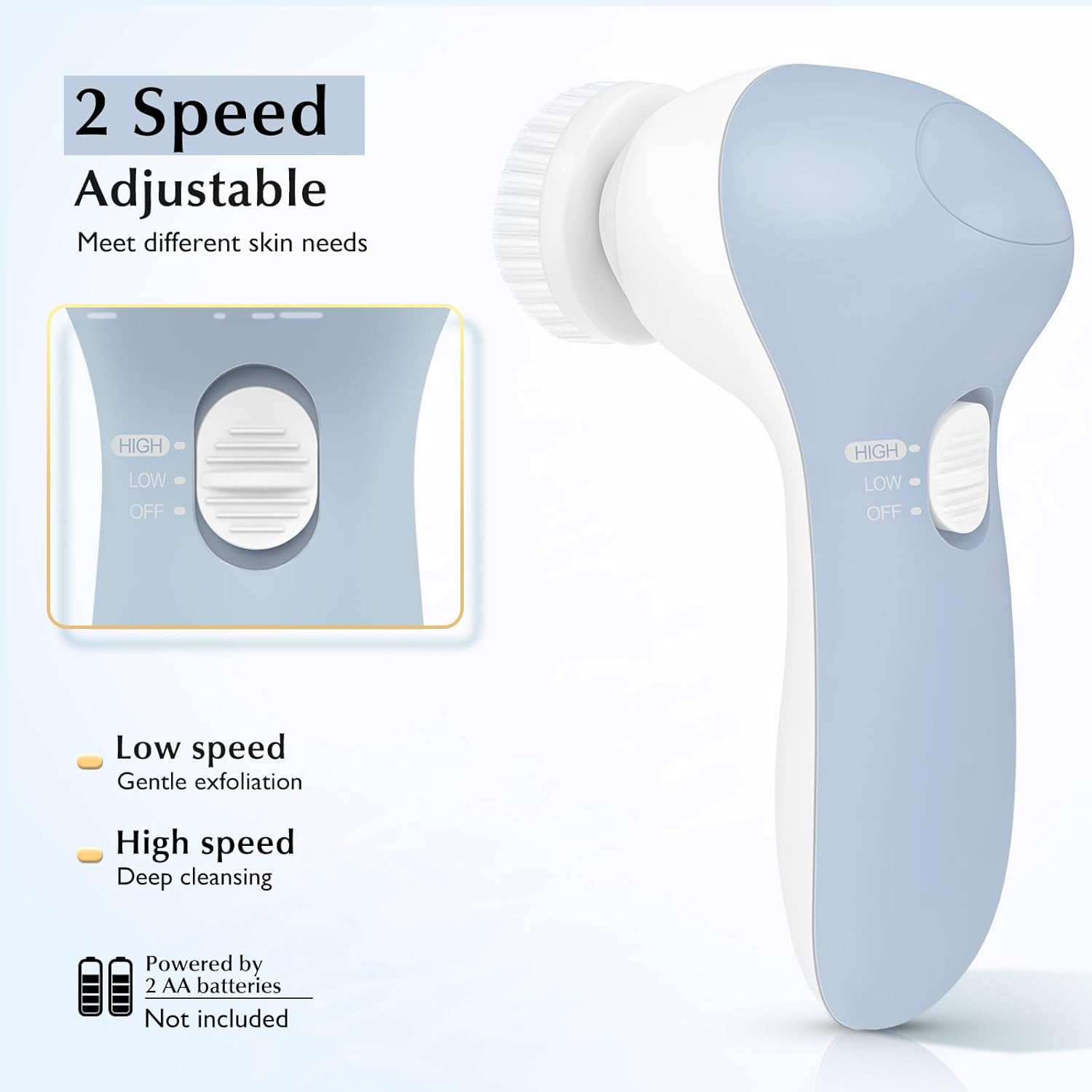 COSLUS Facial Cleansing Brush Silicone Face Scrubber: 2 in1 FBS-D Electric Exfoliating Massage Device Waterproof Deep Cleaning Exfoliation Rotating Spa Machine - Electronic Skin Care Wash Clean System - Image 6