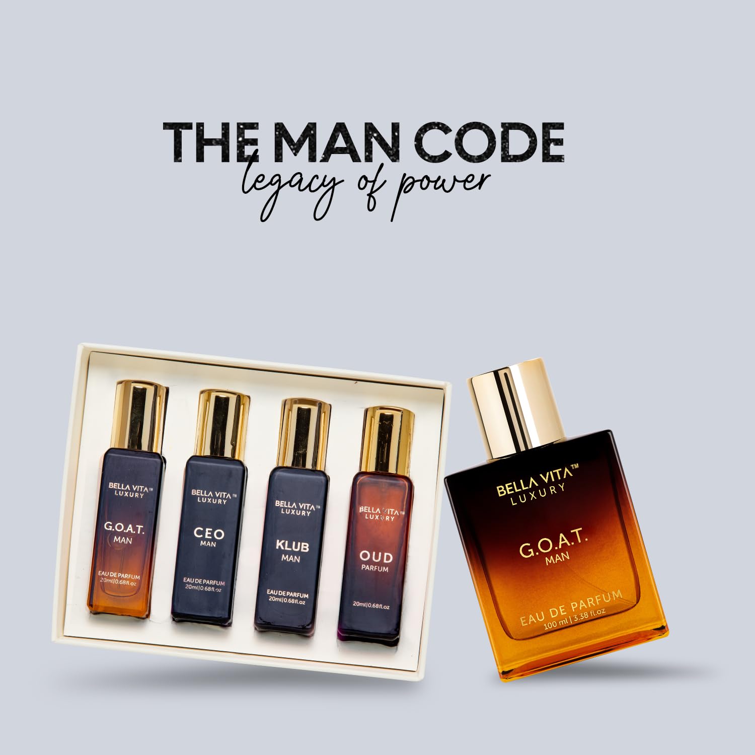 BellaVita Luxury Mens Gift Set & G.O.A.T. Man Perfume Combo | Perfume for Men with Bergamot, Lavender & Patchouli Oriental | Long-Lasting Cologne for Men - Image 2