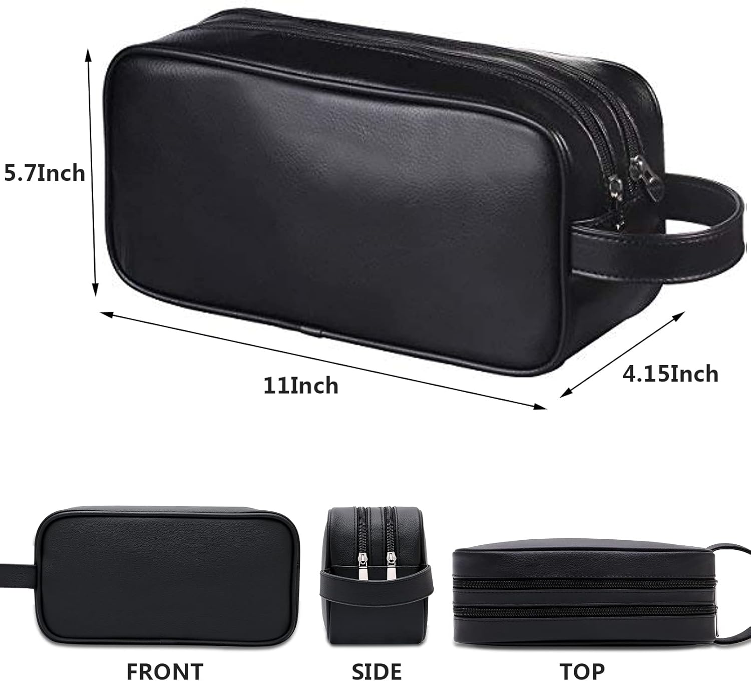 HappyDavid Soft PU Leather Zipped Travel Toiletry Bag Mens Ladies Supply Toiletry Bag Case(Black) - Image 6