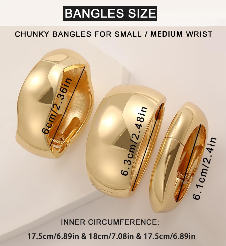 Chunky Gold Bangle Bracelets for Women, Dainty 14k Gold Plated Big Stackable Bangles Set, Trendy Cuff Bracelet Stack Fashion Jewelry Gifts - Image 2