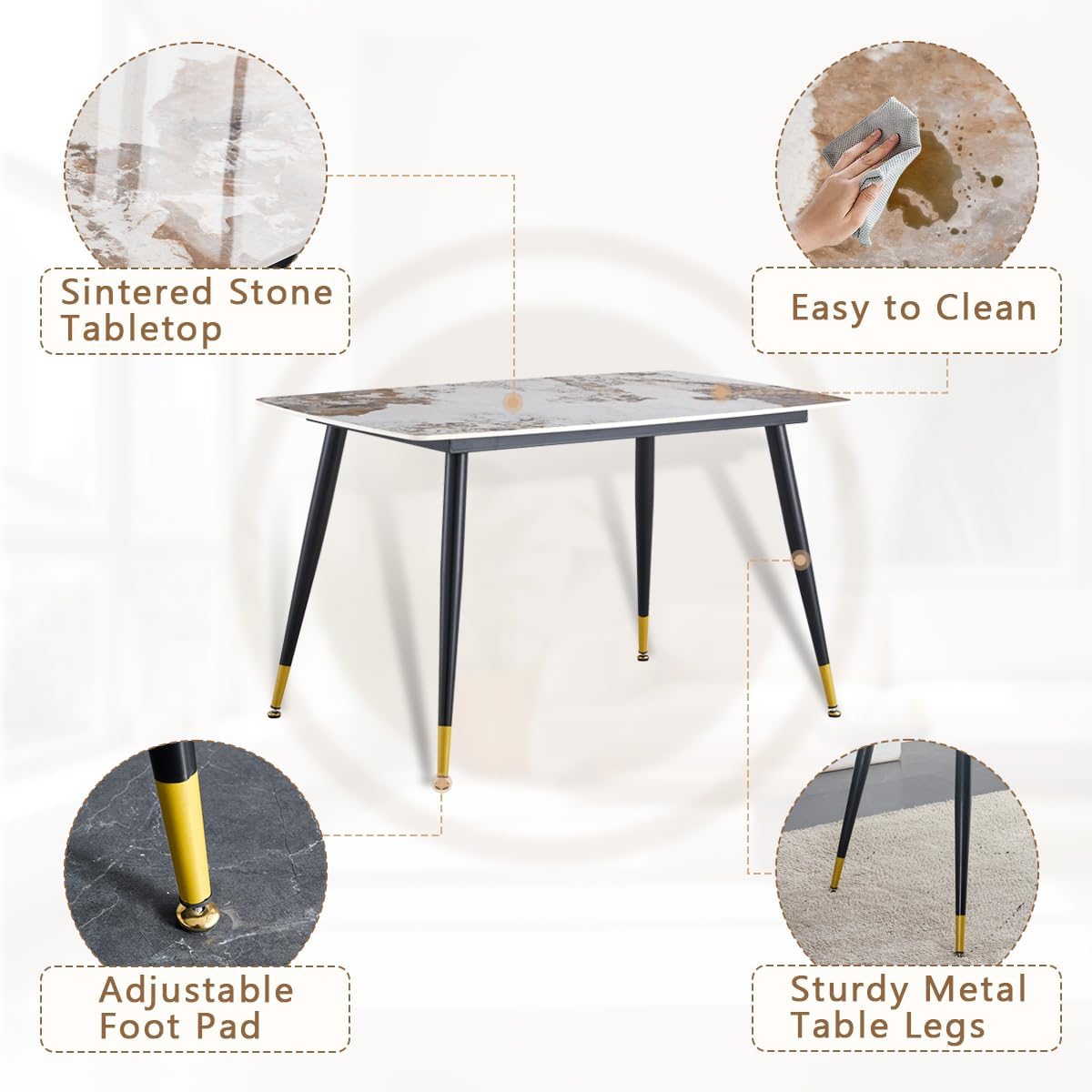 Small Dining Table Set for 4, 50'' Sintered Stone Table, Easy to Assemble, Suitable for Small Spaces - Image 4