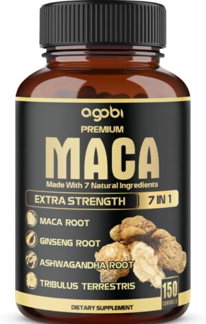 7in1 Premium Maca Root Capsules – with Ashwagandha, Ginseng, Tribulus, Shilajit, Shatavari & Black Pepper – Natural Energy, Performance & Mood Support – 150 Counts for 5 Months