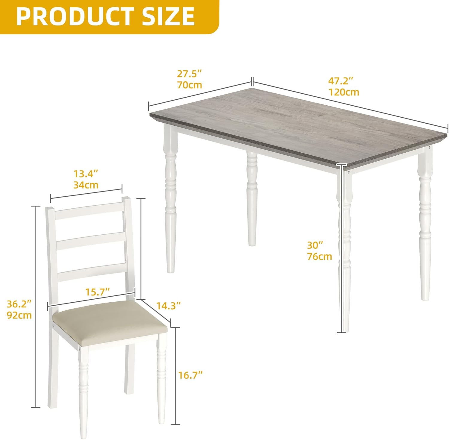 DWVO 5 Piece Dining Table Set with Upholstered Chairs Kitchen Table and Chairs for 4 People Rectangular Modern Dinner Table Set with Roman Column Style for Dining Room Kitchen Small Spaces Grey - Image 6