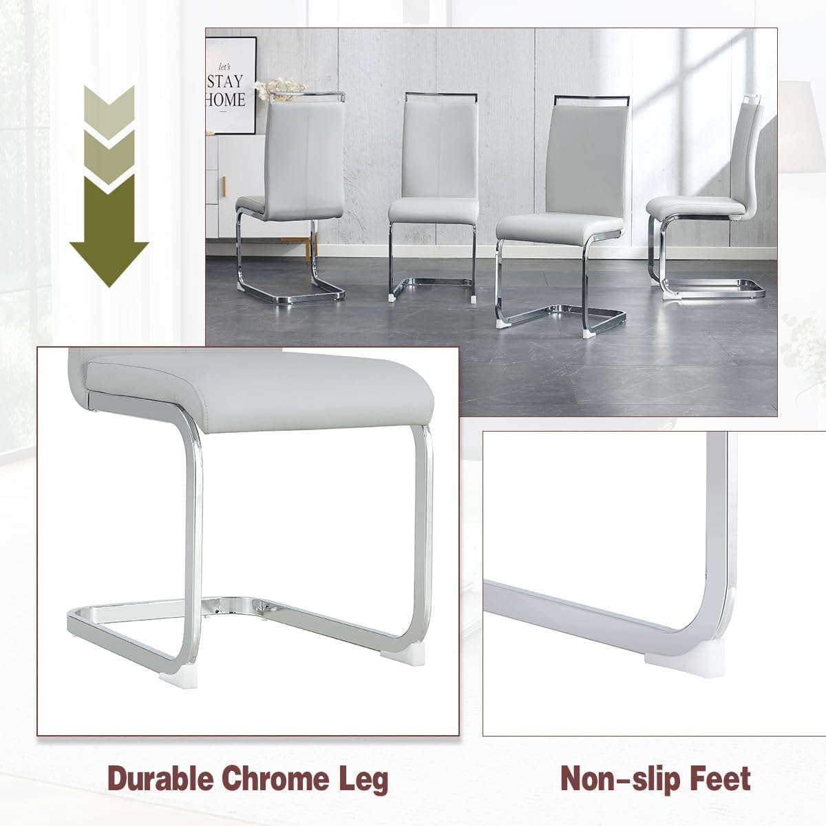 63" Dining Table Set for 6,White Dining Table Set with Chrome Plate Leg, Faux Marble Kitchen Table and Chairs Set of 6,Modern Dining Room Table Set for Dinner Room,High Glossy,Sturdy Structure - Image 6