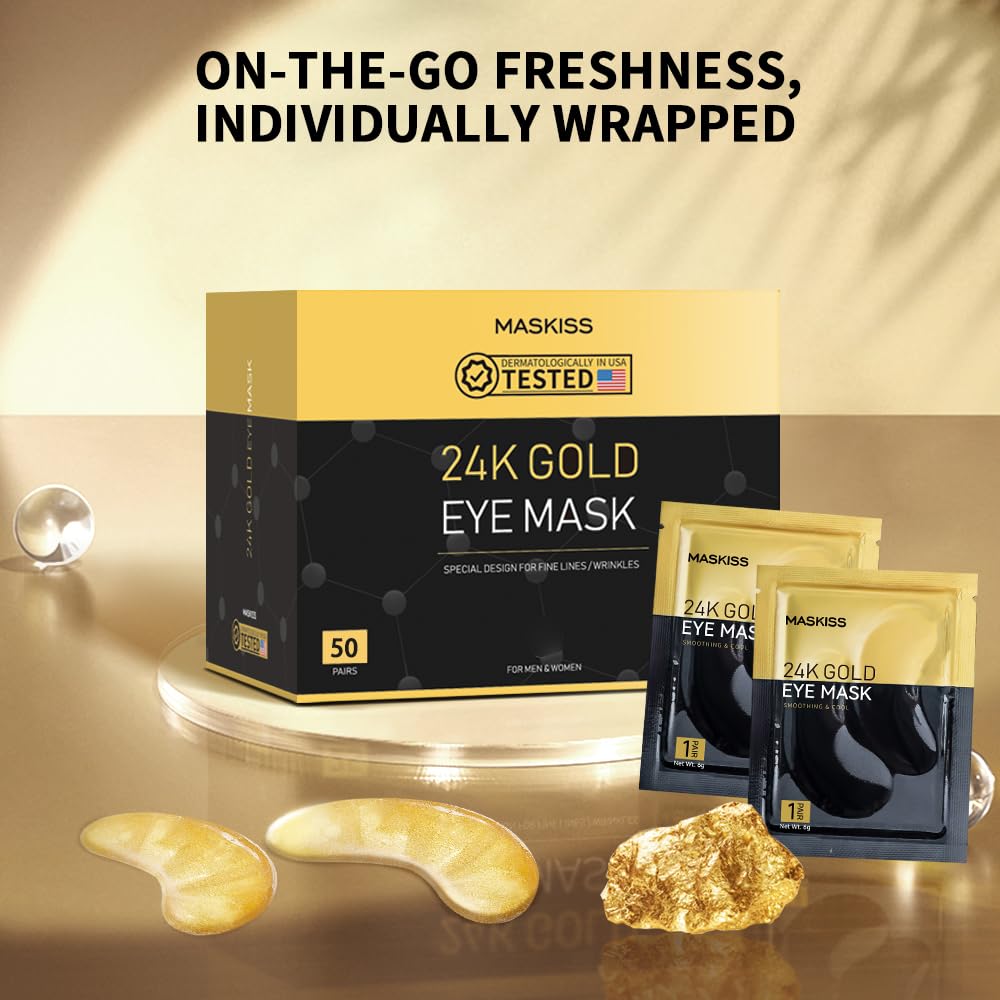 24k Gold Under Eye Patches (50 Pairs), eye mask, Collagen Skin Care Products, Eye Patches for Puffy Eyes, eye masks for dark circles and puffiness - Image 8