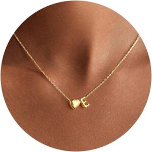 M MOOHAM Dainty Heart Initial Necklaces for Women Girls Gifts – 14K Gold Plated Tiny Heart Initial Necklace Jewelry Personalized Birthday Gifts for Women Teen Girls Trendy
