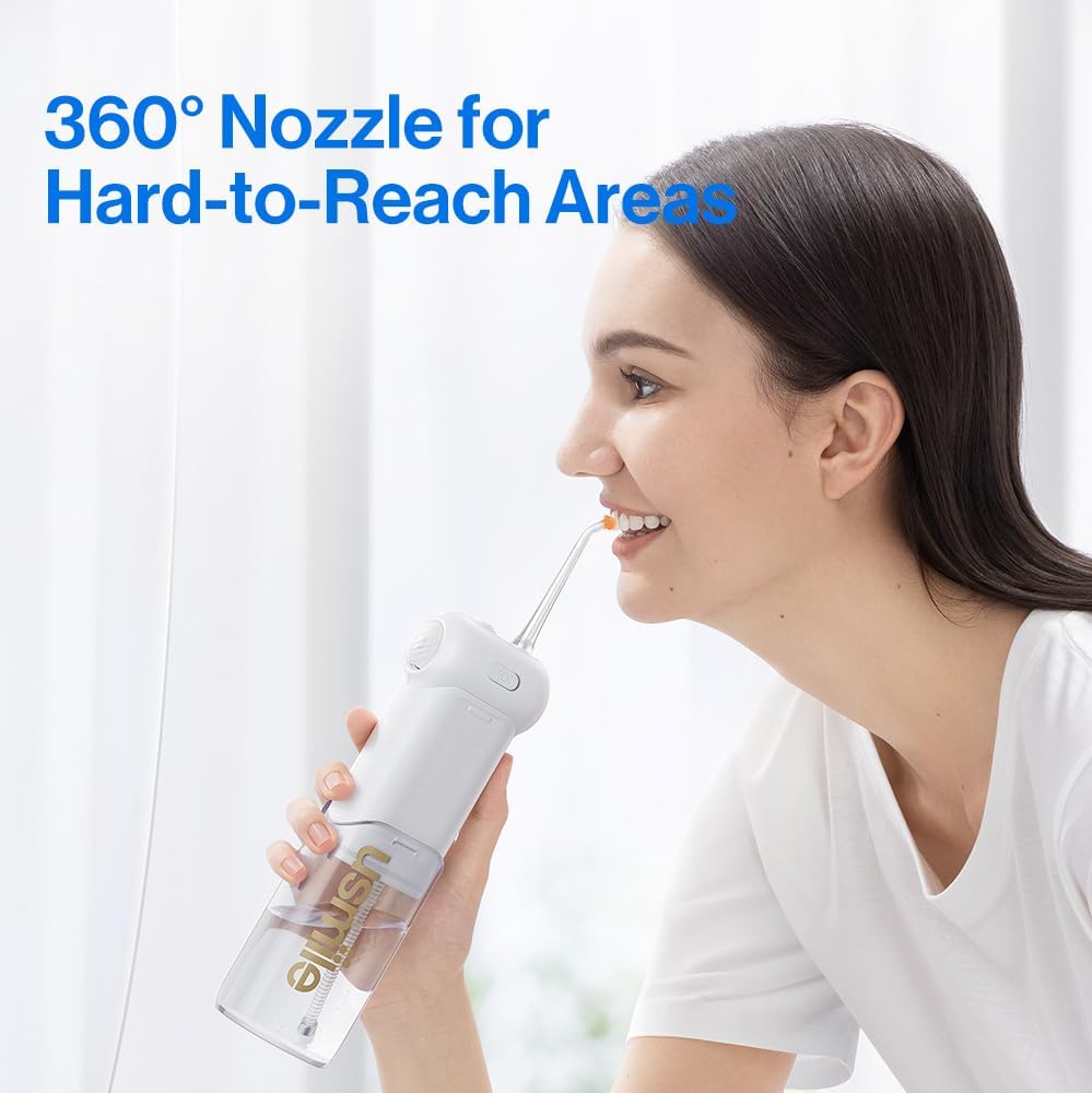 usmile C10 Portable Water Flosser – Travel-Friendly, 95-Day Battery, 4 Modes, 360° Nozzle, 180ml Tank, IPX7 Waterproof, Dentist-Recommended for Braces, Implants & Sensitive Gums (White) - Image 3