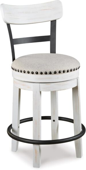 Signature Design by Ashley Valebeck 24.5″ Modern Swivel Counter Height Barstool, Whitewash