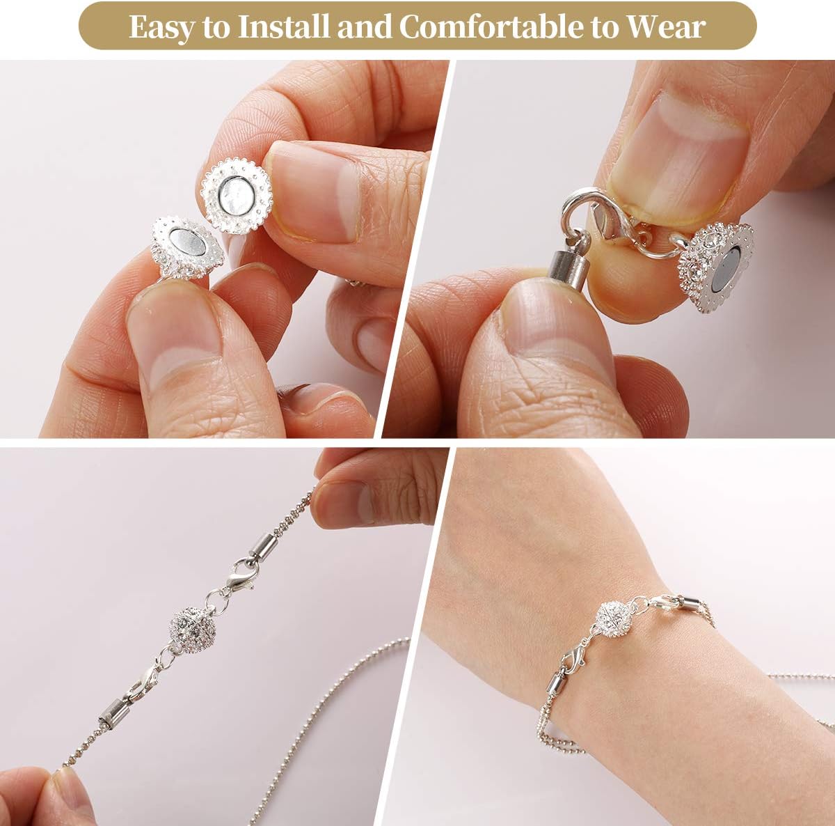 12 Pcs Gold and Silver Rhinestone Ball Style Magnetic Lobster Clasp for Jewellery Necklace Bracelet - Image 2