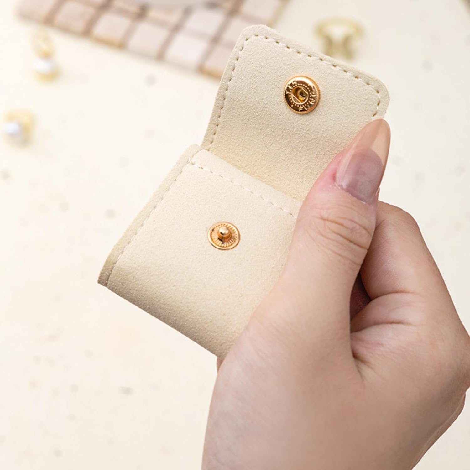 Dehorss/Gem-Hanbss Mini Travel Jewelry Bag, Jewelry Organizer, Mini Pouch, Foldable Multifunctional Travel Jewelrys Pouch With Buckle (Pink) - Image 6