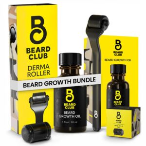 Beard Club Premium Derma Roller & Beard Growth Oil – Microneedling Roller with 540 Titanium Microneedles for Face, Body and Scalp – Beard Roller with Sandalwood & Cedar Beard Oil
