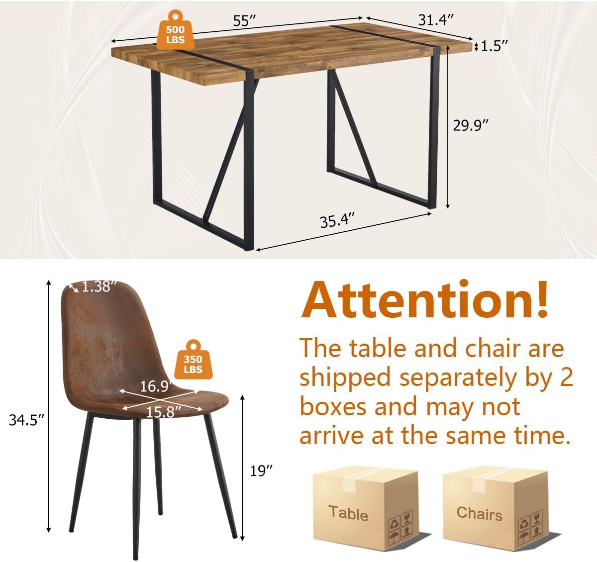 Dining Table Set for 4,Dinner Table Set for 4,55'' Kitchen Table and Suede Nap Fabic Chairs Set of 4, 5 Piece Dining Table Set for Kitchen Dining Room - Image 3