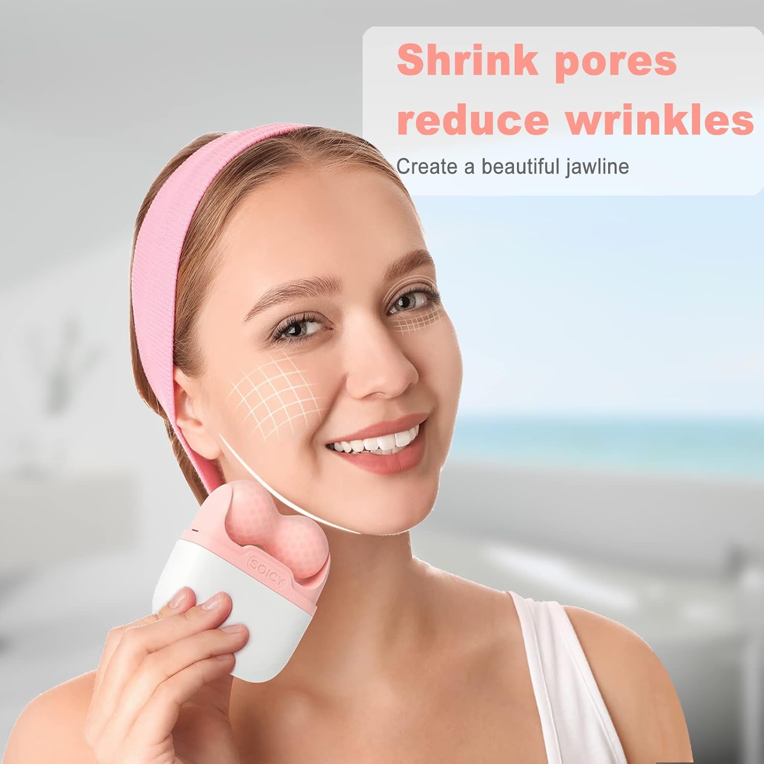 Ice Roller for Face and Eyes - Facial Skin Care Tools with 2 in 1 Face Roller and Travel Case, Self Care Gift for Men Women (Pink) - Image 3