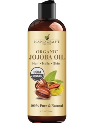 Handcraft Blends USDA Organic Jojoba Oil – Cold-Pressed 8 Fl Oz – 100% Pure and Natural Hair Styling Oil – Premium Grade Carrier Oil for Skin and Hair – Hair and Body – Massage – Hexane-Free