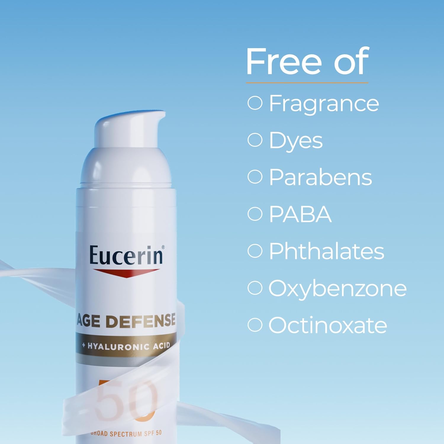 Eucerin Sun Age Defense SPF 50 Face Sunscreen Lotion with Hyaluronic Acid, Hypoallergenic, Non-Comedogenic Sunscreen SPF 50 Free of Fragrance, Oxybenzone and Octinoxate, 2.5 Fl Oz Bottle - Image 7