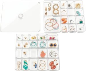 mDesign Makeup Organiser – Practical Cosmetics Storage Box with 2 Drawers and Shelf Space for Nail Polish, Lip Stick, Jewellery and More – Ideal Plastic Drawer Storage – Transparent/Clear