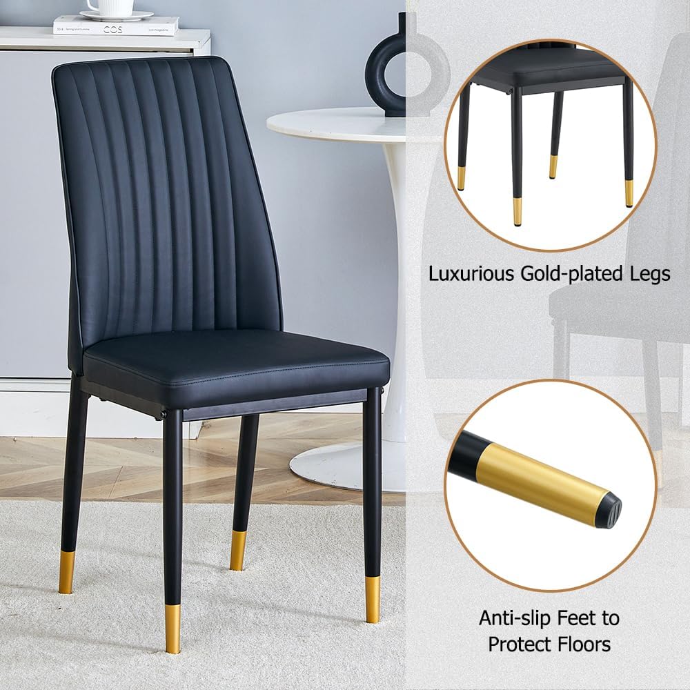 Modern Dining Table Set for 6, Marble Kitchen Table Chair Set for 6, Rectangular Kitchen Table with 6 Pu Leather Upholstered Chair for Dining Room - Image 7