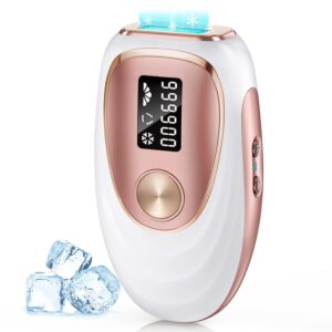IPL Laser Hair Removal Device for Women & Men – Home 45°F Ice-Cooling Contact for Painless & Long-Lasting Results, 86% Hair Reduction in 3 Weeks for Full Body & Bikini Line, Rose Gold