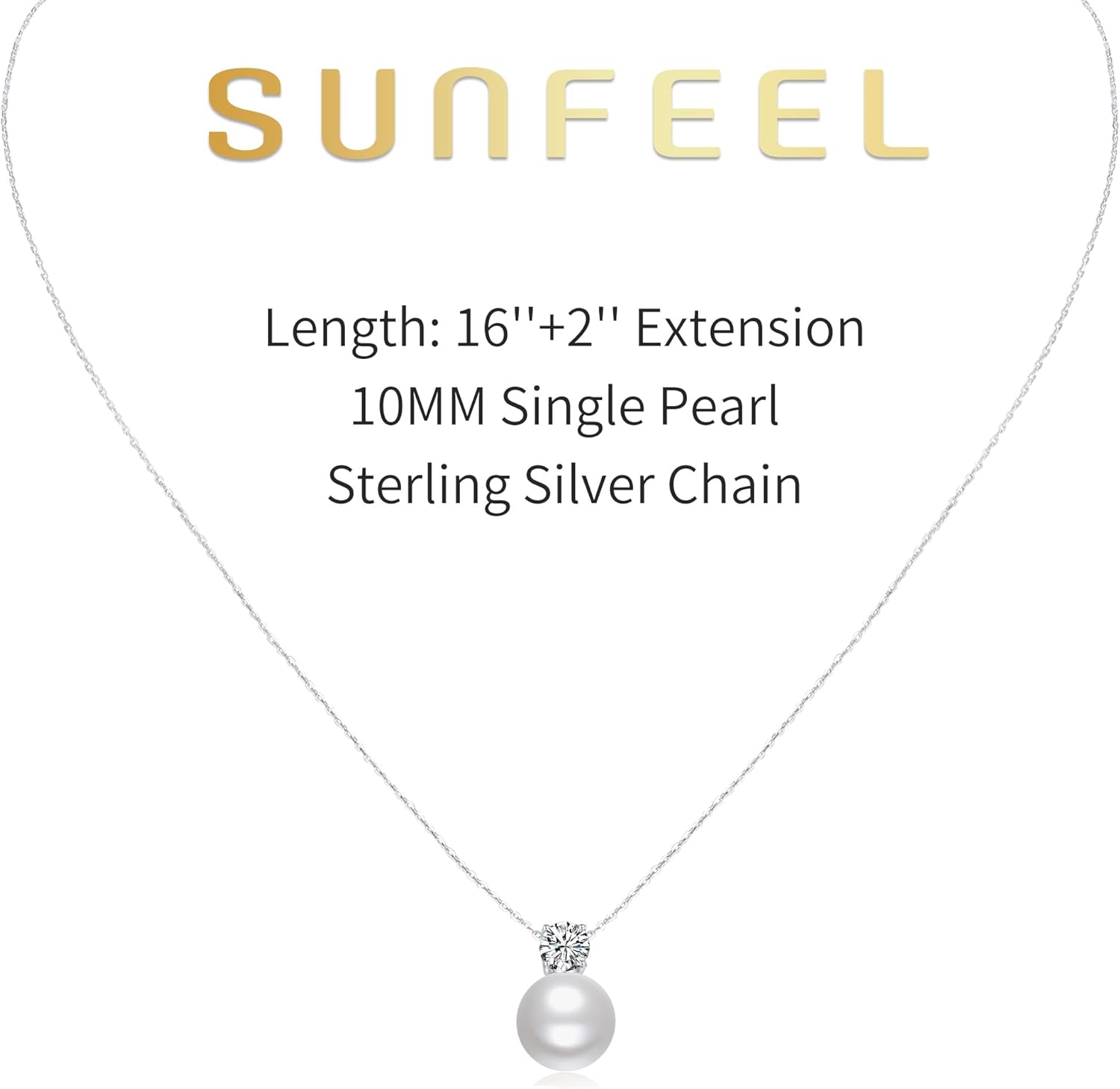 SUNFEEL Single Pearl Necklace for Women, 925 Sterling Silver 14K Gold Plated Pearl Pendant Necklace Inlaid Cubic Zirconia Gift for Mom Wife Girlfriend Bride Wedding Dainty Jewelry, 16+2'' - Image 5
