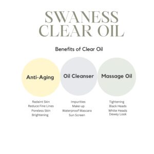 SWANESS Clear Oil, Japanese Premium Skincare Oil Cleanser – Anti-Aging Makeup Remover & Massage with Rice Power for Deep Pore Cleansing, Waterproof Mascara, Sunscreen & Radiant Skin