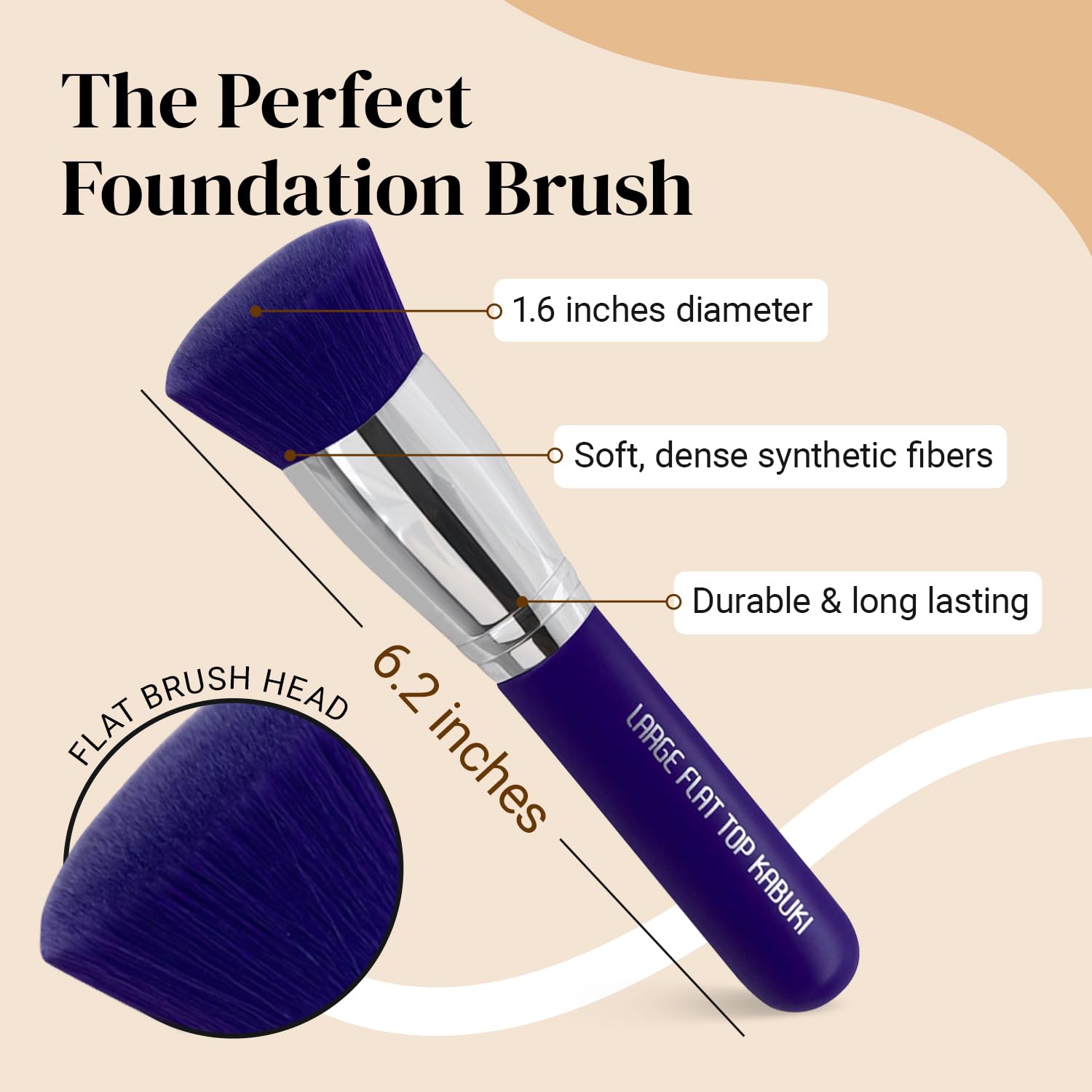 Keshima Large Flat Top Kabuki Foundation Brush - Neon Purple Premium Makeup Brush for Liquid, Cream, and Powder - Buffing, Blending, and Face - 1.6" Top Diameter - Image 3