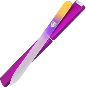 Bona Fide Beauty – Premium Czech Glass Fingernail File with Case – Gentle, Durable & Professional Manicure Tool – Beauty Gift for Women (Gold Violet)