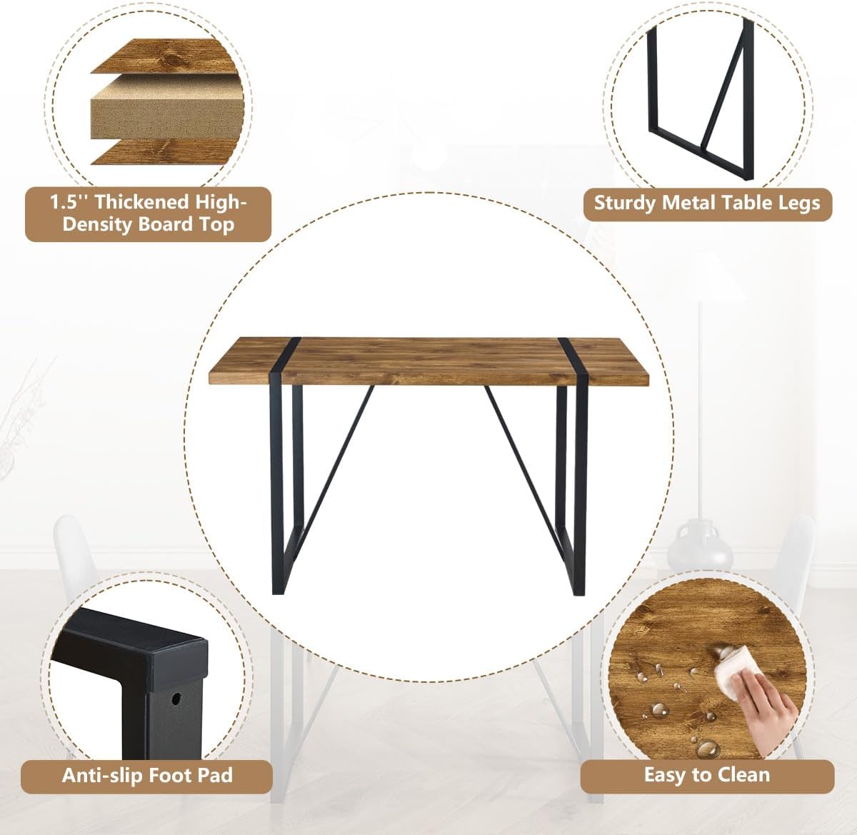 Dining Table Set for 4,Dinner Table Set for 4,55'' Kitchen Table and Suede Nap Fabic Chairs Set of 4, 5 Piece Dining Table Set for Kitchen Dining Room - Image 4