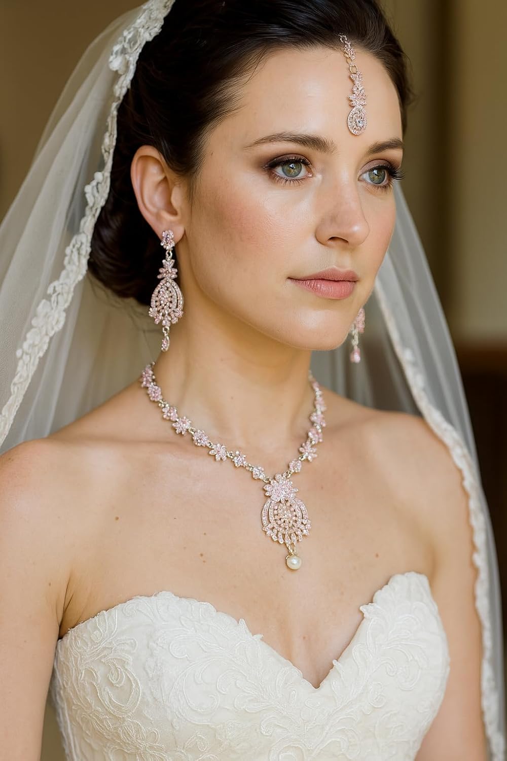 Touchstone Indian Bollywood Gorgeous intricate Workmanship Sparkling Rhinestone crystal wedding Designer Jewelry Necklace Set In Gold or Silver Tone For Women. - Image 2