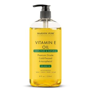 Majestic Pure Vitamin E Oil – 100% Pure & Natural, 20,000 IU | Premium Grade, Cold-Pressed and Tocopherol to Repair Dry, Damaged Skin| Moisturizing Skin, Hair and Scalp 8 Fl Oz