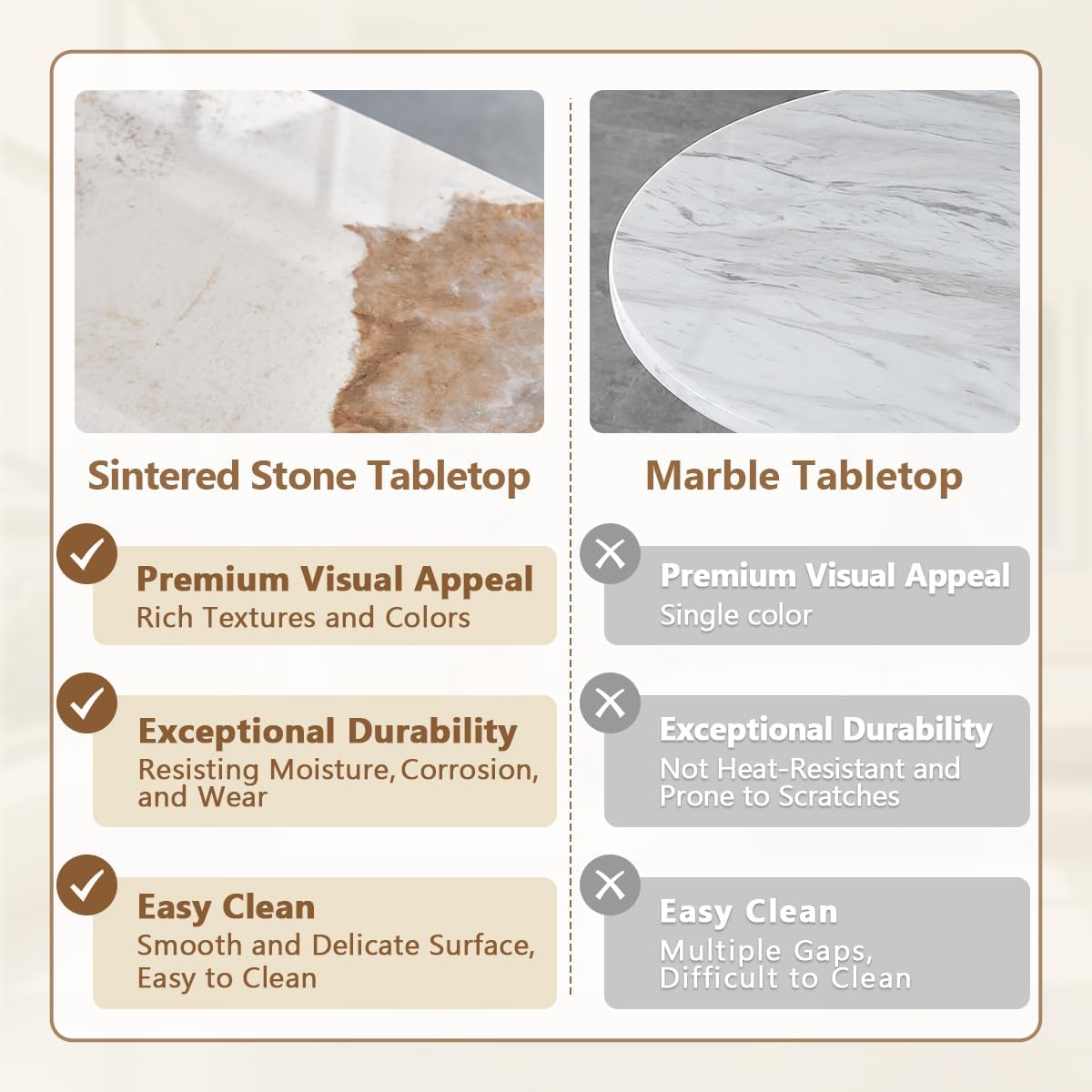 Small Dining Table Set for 4, 50'' Sintered Stone Table, Easy to Assemble, Suitable for Small Spaces - Image 5