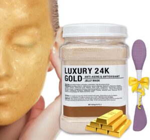 Jelly Mask Powder for Facials,24k Gold Jelly Masks for Facials Professional,Peel off Rubber Mask,Anti Aging,Moisturizing,Hydrating,Jelly Face Mask,with Double-ended Silicone Brush,23 Fl Oz