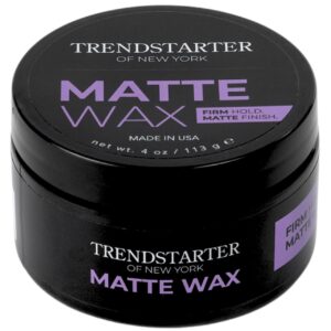 TRENDSTARTER – MATTE WAX (4oz) – Firm Hold – Matte Finish – Premium Water Based All-Day Hold Hair Styling Pomade – Flake-Free Styling Wax for All Hair Types