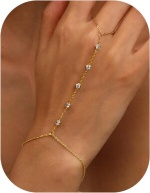 Gold Plated Link Bracelet for Women, Dainty Paperclip Chain Cuff Bangle, Stackable Chunky Jewelry, Medium