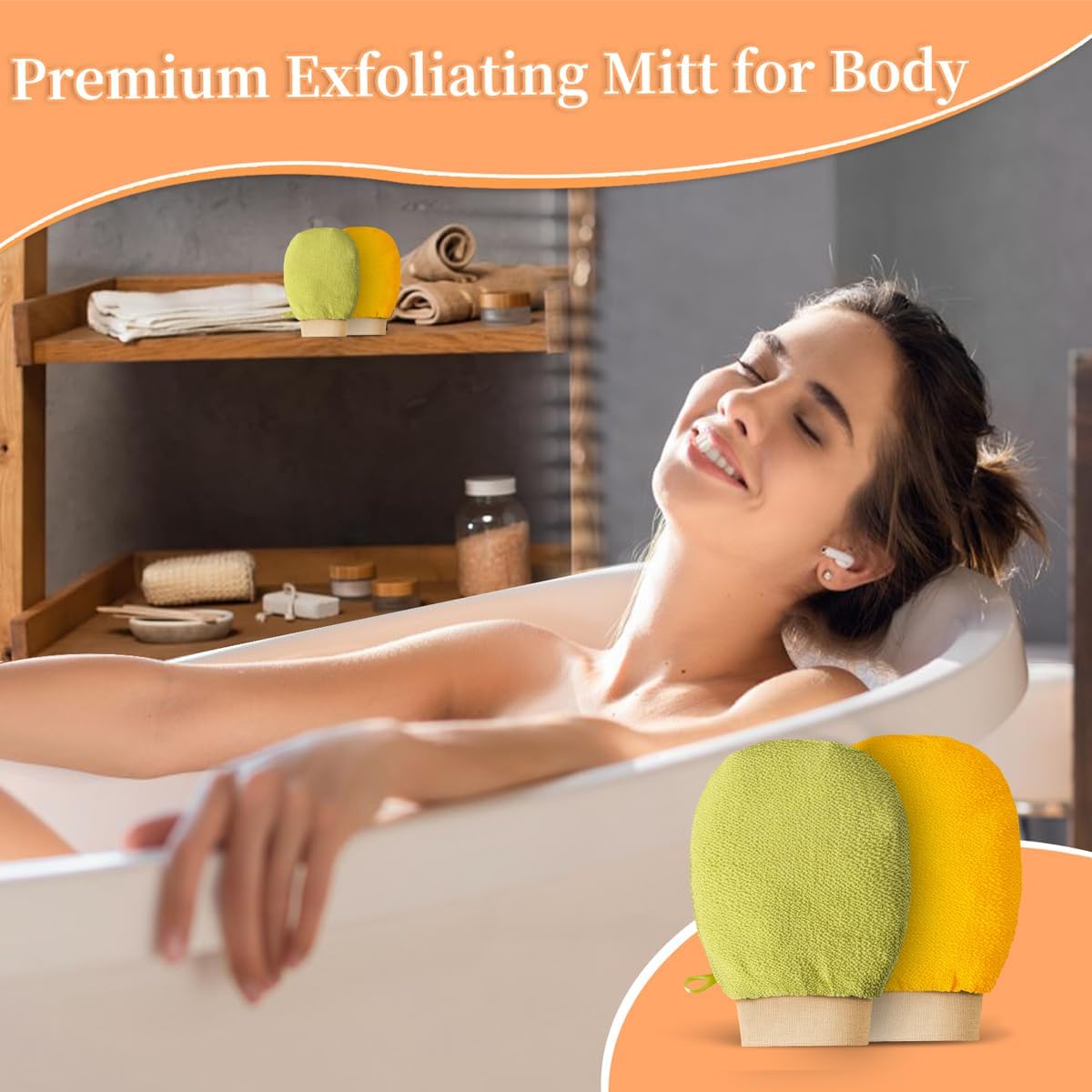 2 Piece Exfoliating Glove Body Scrubber, Premium Exfoliating Mitt for Normal to Dry Skin, Body Exfoliator for Self-Tan Removal and Applicationin, Made of Viscose Fiber (Yellow&Green) - Image 6