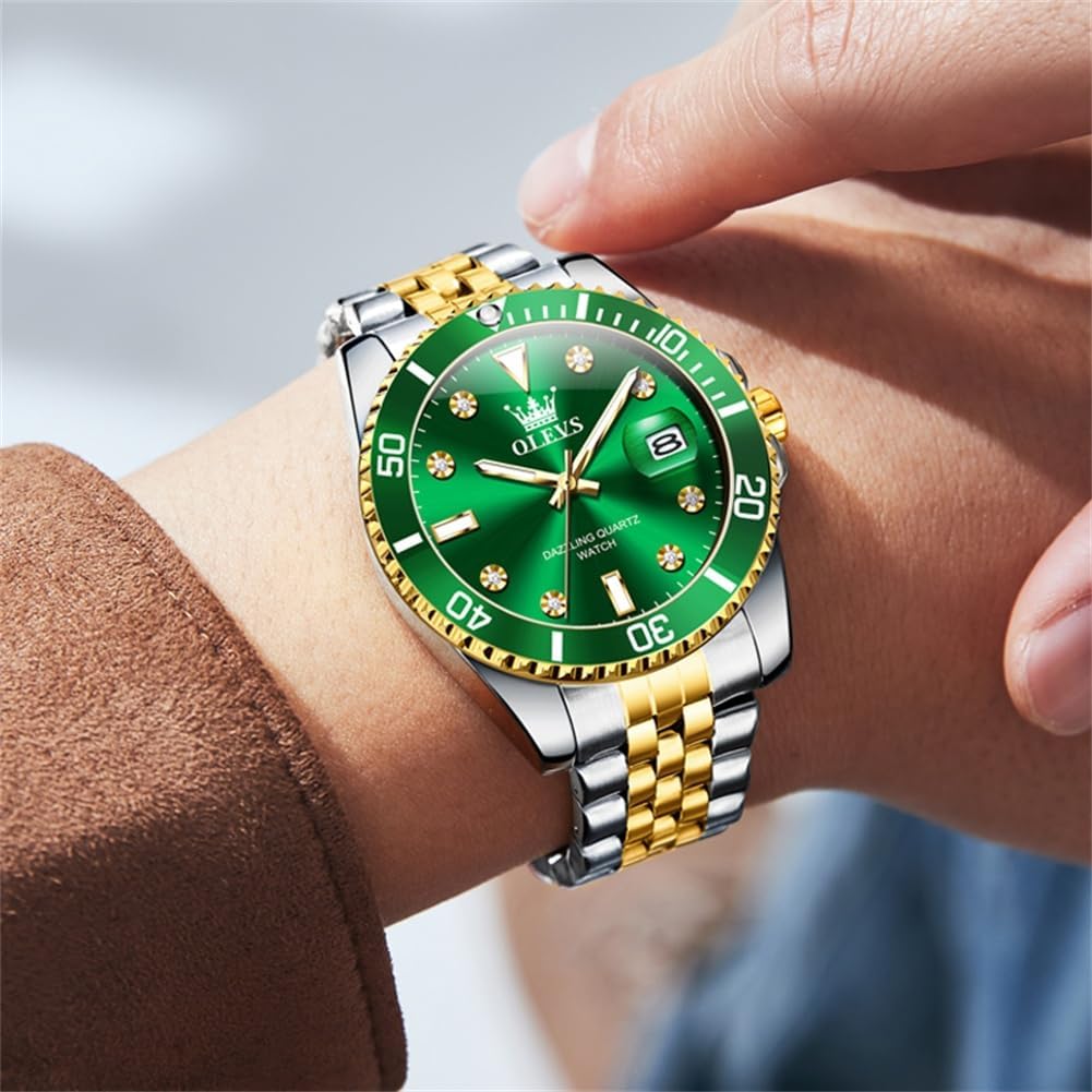 OLEVS Watches for Mens Stainless Steel Dress Mens Watches with Date Luxury Diamond Big Face Waterproof Blue/Black/Green/Gold/Red Dial Relojes para Hombres - Image 3