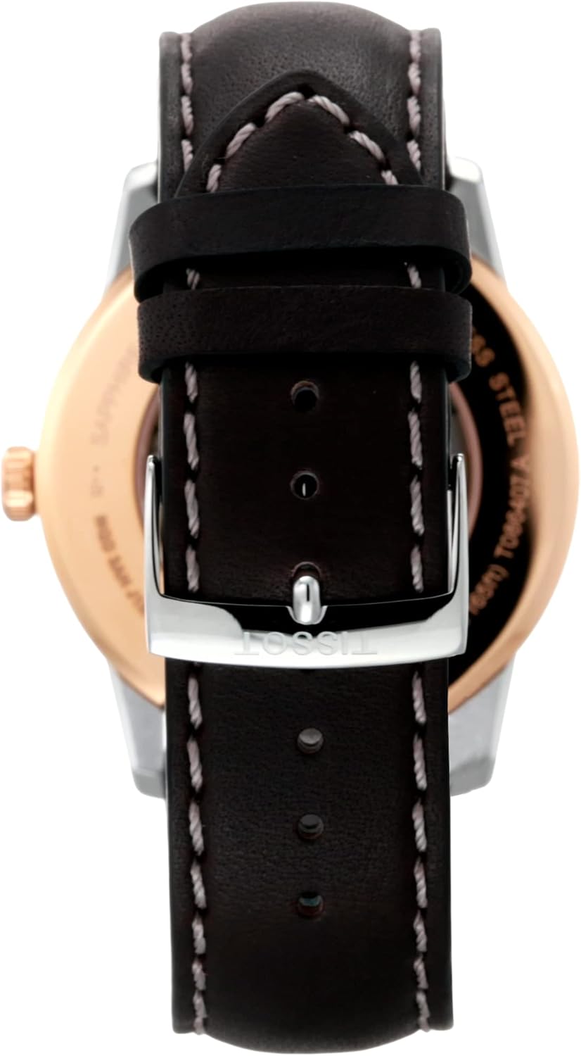 Tissot Mens Luxury 316L Stainless Steel case with Rose Gold PVD Coating Automatic Watch, Brown, Leather, 22 (T0864072606700) - Image 3