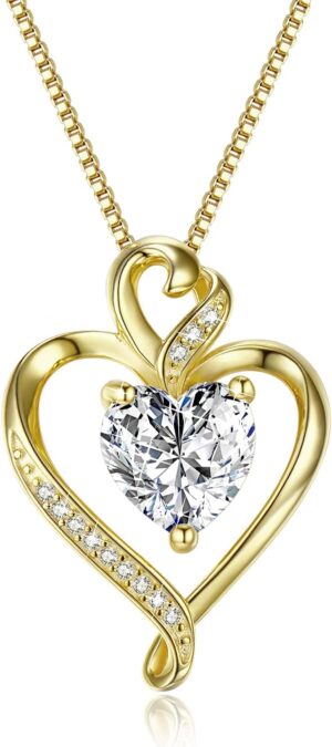 Heart Necklaces for Women 925 Sterling Silver Pendant Necklace Rose Gold Plated White Gold/14K Gold Plated Love Necklace for Her Girlfriend Wife Valentines Day Birthday Women Jewelry 18″+2″