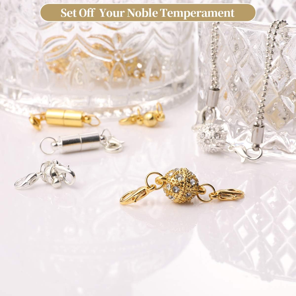 12 Pcs Gold and Silver Rhinestone Ball Style Magnetic Lobster Clasp for Jewellery Necklace Bracelet - Image 5