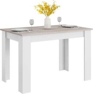 Giantex Wooden Dining Table, Modern Kitchen Table for 4, Rectangular Dinner Table for Kitchen, Dining Room, Living Room, Home Dinette Furniture, 47″ L x 28″ W x 30″ H, (White & Light Gray)