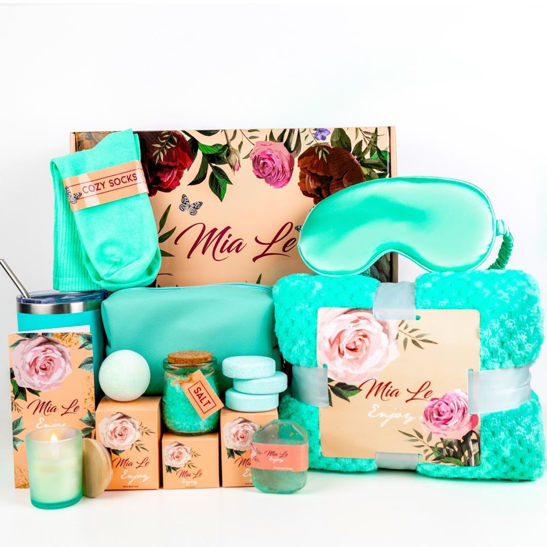 Luxury Spa Gift Basket Set – 16 Pcs Bath Set with Bath Bombs, Body Lotion, Shower Gel & More – Relaxing Gifts for Women & Men – Perfect for Birthday, Christmas, Thank You & Bridal Shower(Turquoise)