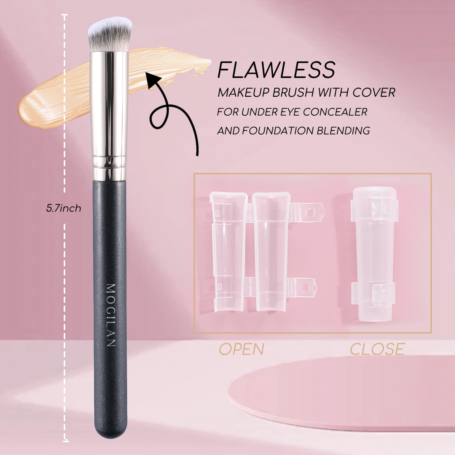 Concealer Brush Under Eye Nose Contour Brush for Concealing, Blending, Buffing with Powder, Liquid, Cream Cosmetics, Full Coverage Vegan Makeup Brushes - Image 2