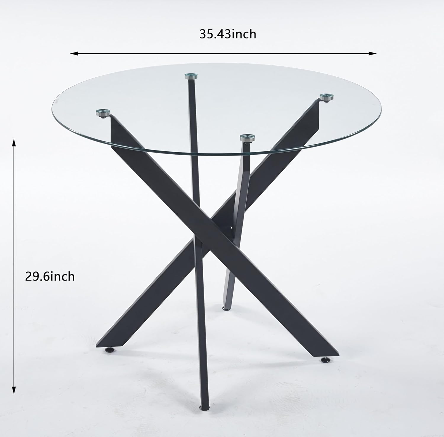 36" Round Dining Table for 4, Modern Clear Glass Kitchen Table for 4 with Black X Metal Legs, Contemporary Small Circle Dining Room Leisure Tables for Kitchen Apartment - Image 2