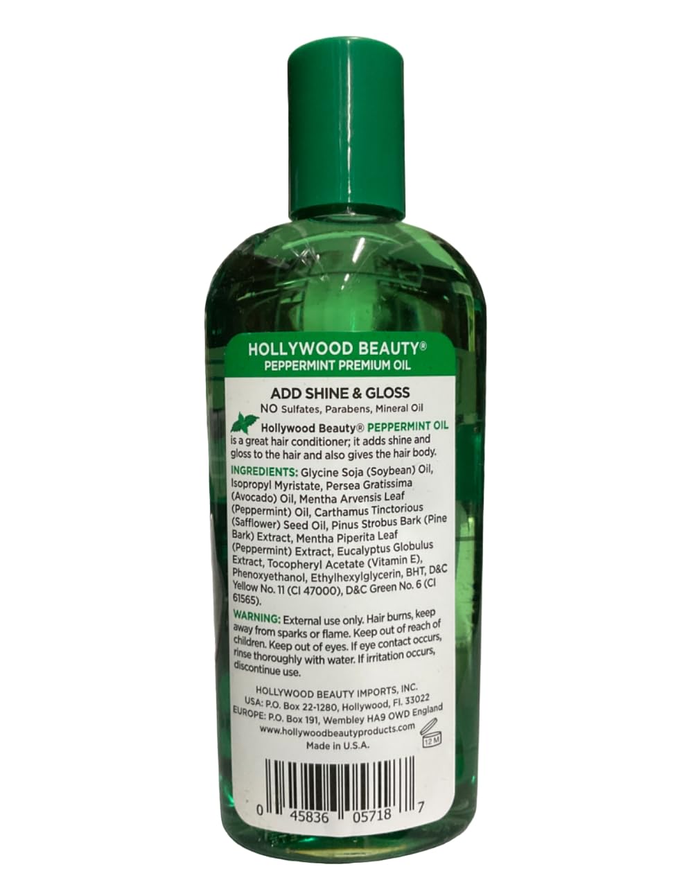 Hollywood Beauty Peppermint Hair Oil, 8oz Bottle, Conditions both hair and skin, Natural Treatment that Dries Itchy Scalps & Moisturizes Hair & Skin, Omega-3 Fatty Acids, Vitamin A & C - Image 2