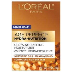 L’Oreal Paris Skincare Age Perfect Hydra Nutrition Ultra Nourishing Honey Night Balm, Face Moisturizer to Comfort, Improve Resilience on Dry Skin, Manuka Honey and Nurturing Oils, 1.7 oz.
