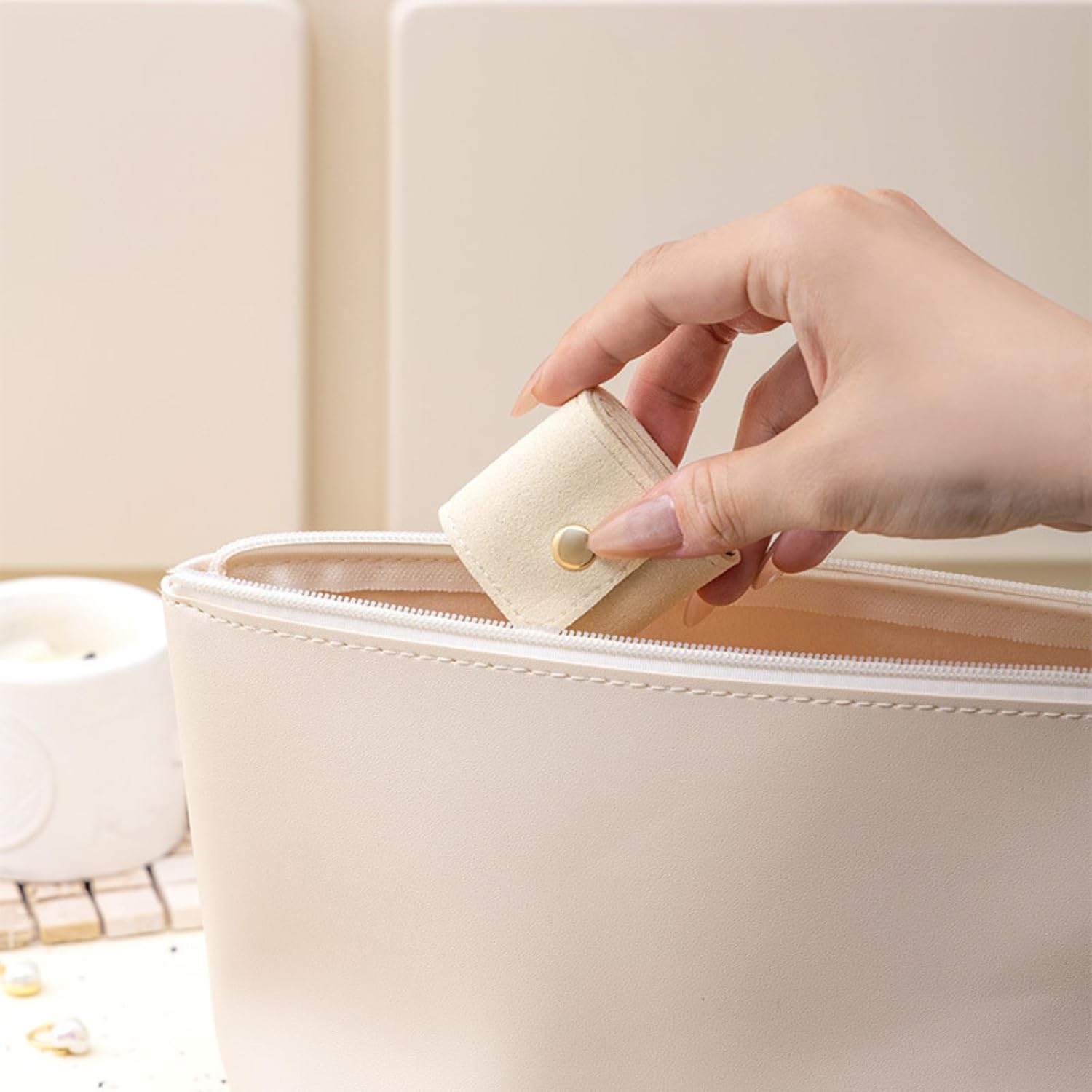 Dehorss/Gem-Hanbss Mini Travel Jewelry Bag, Jewelry Organizer, Mini Pouch, Foldable Multifunctional Travel Jewelrys Pouch With Buckle (Pink) - Image 5