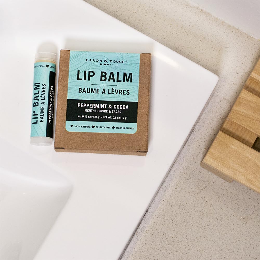 Caron & Doucet - 100% Natural Lip Balm - Premium Beeswax & Olive Oil Moisturizing Lip Balm - Best for Dry Chapped Lips. (Pack of 4, Peppermint & Cocoa) - Image 2